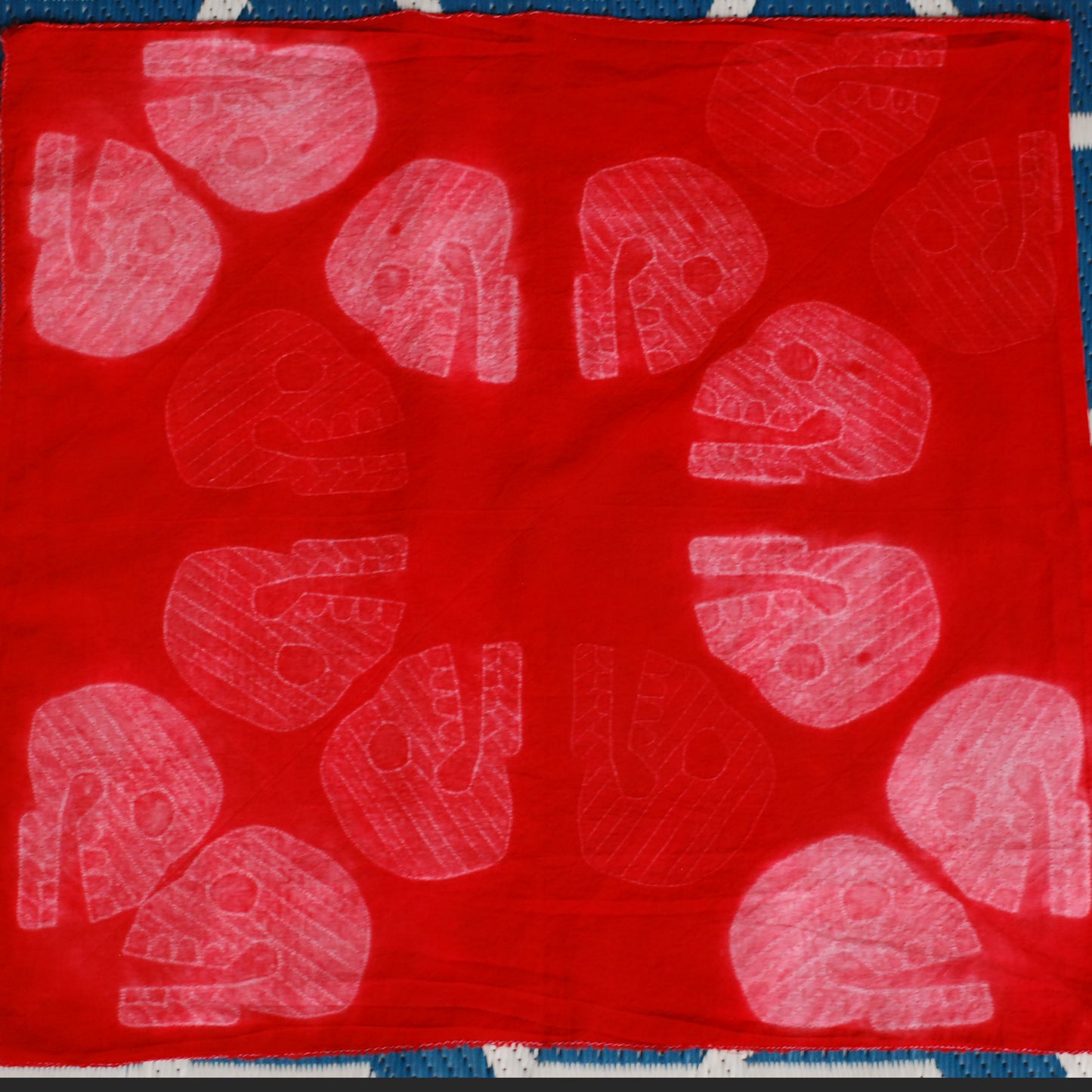 Hand Dyed Bandana, Fine Cotton (Red Skulls)