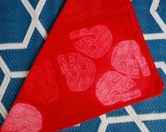 Hand Dyed Bandana, Fine Cotton (Red Skulls)