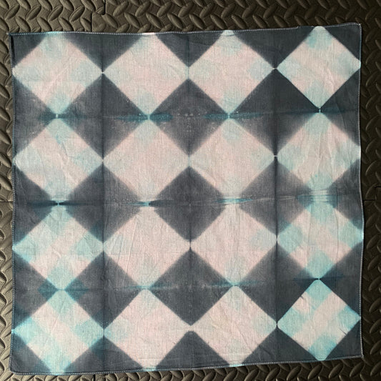 Hand Dyed Bandana, Heavy weight (Teal and Grey Harlequin)